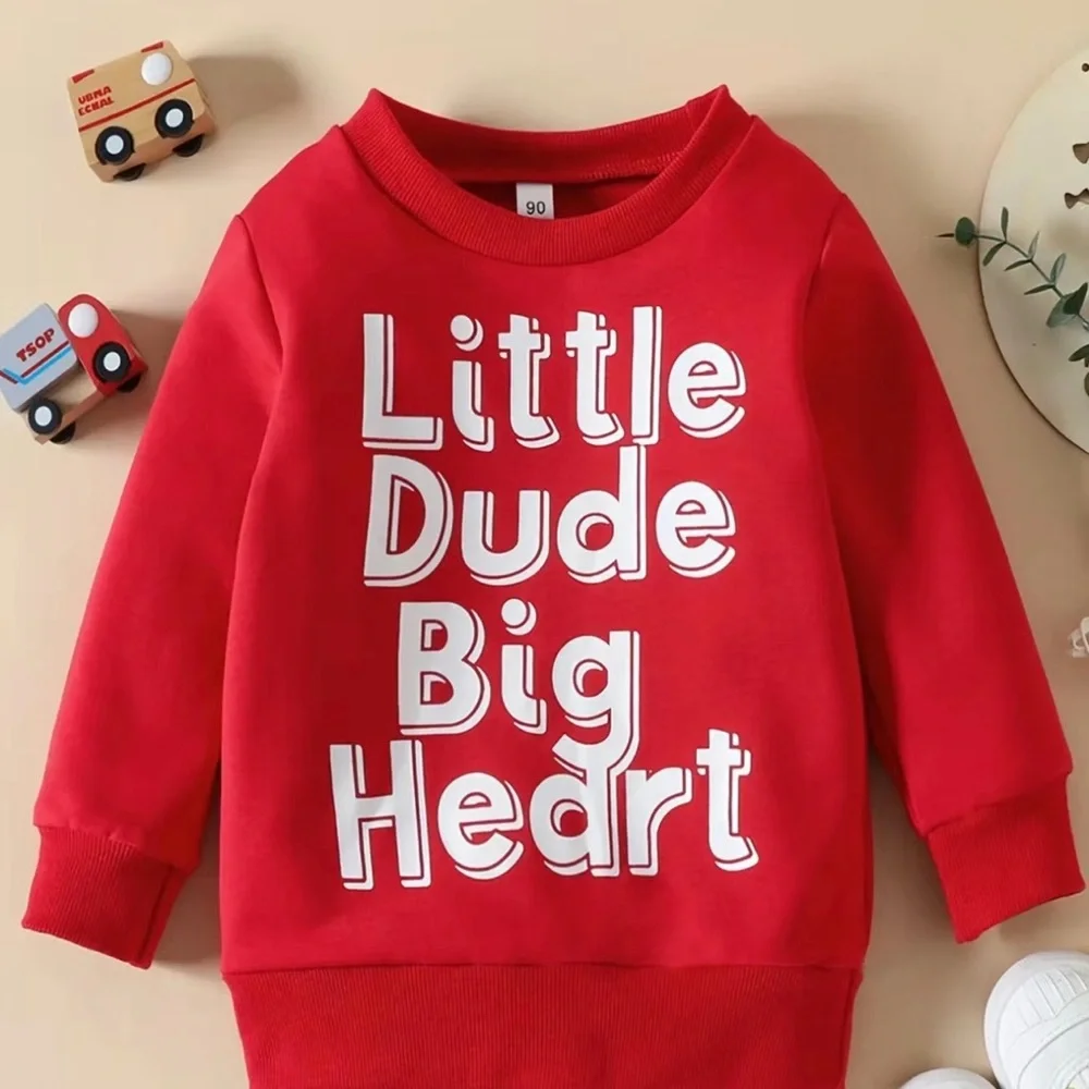 Boys Red Valentines Sweater Little Dude Big Heart - Picture 1 of 3